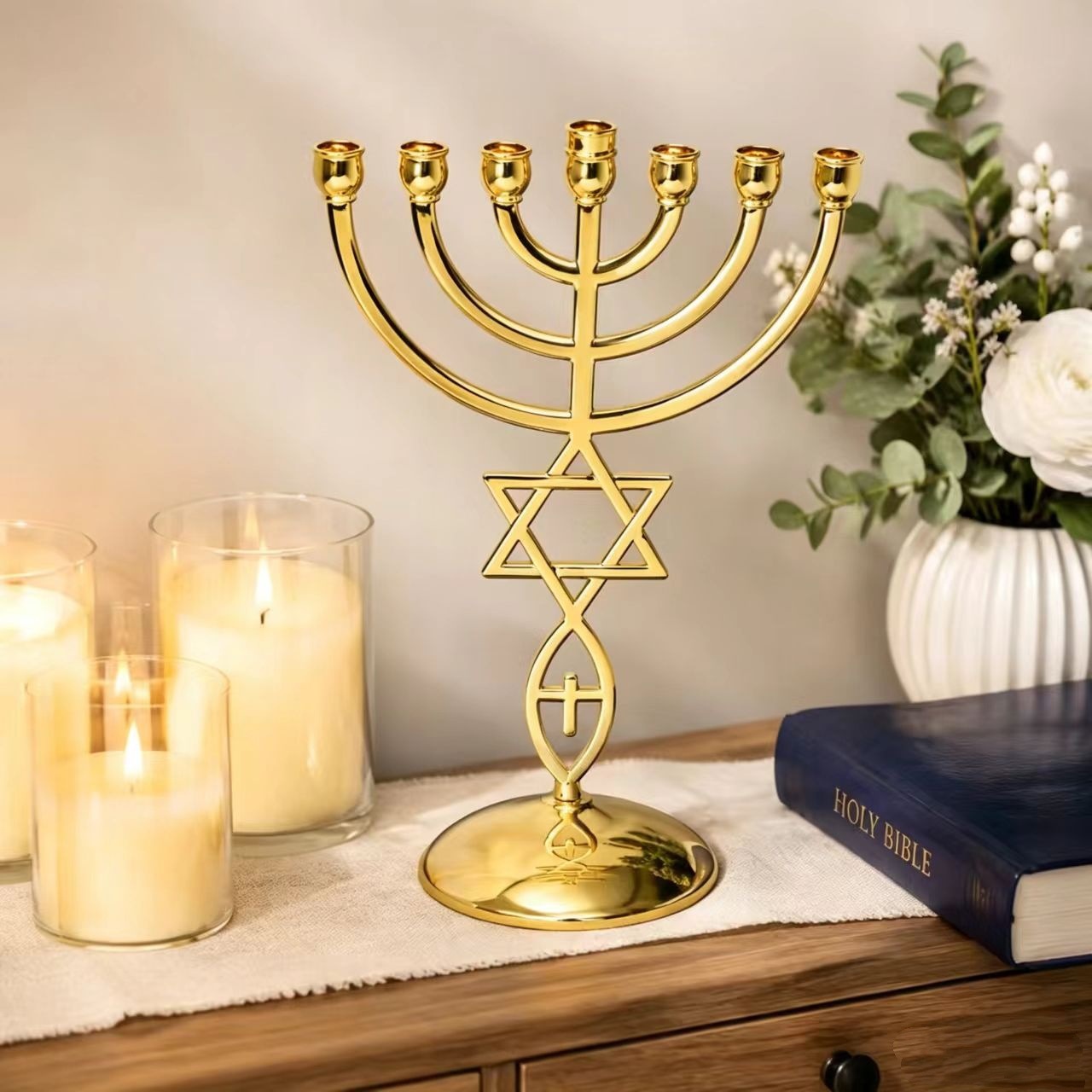 Home Decor - Hanukkah Seven-Headed Candle Holder Set Star