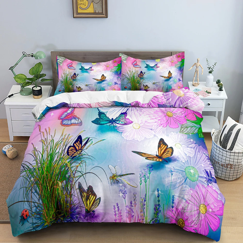 Duvet Cover Sets With Zipper - Bướm Bộ Chăn Ga 3D Hoa