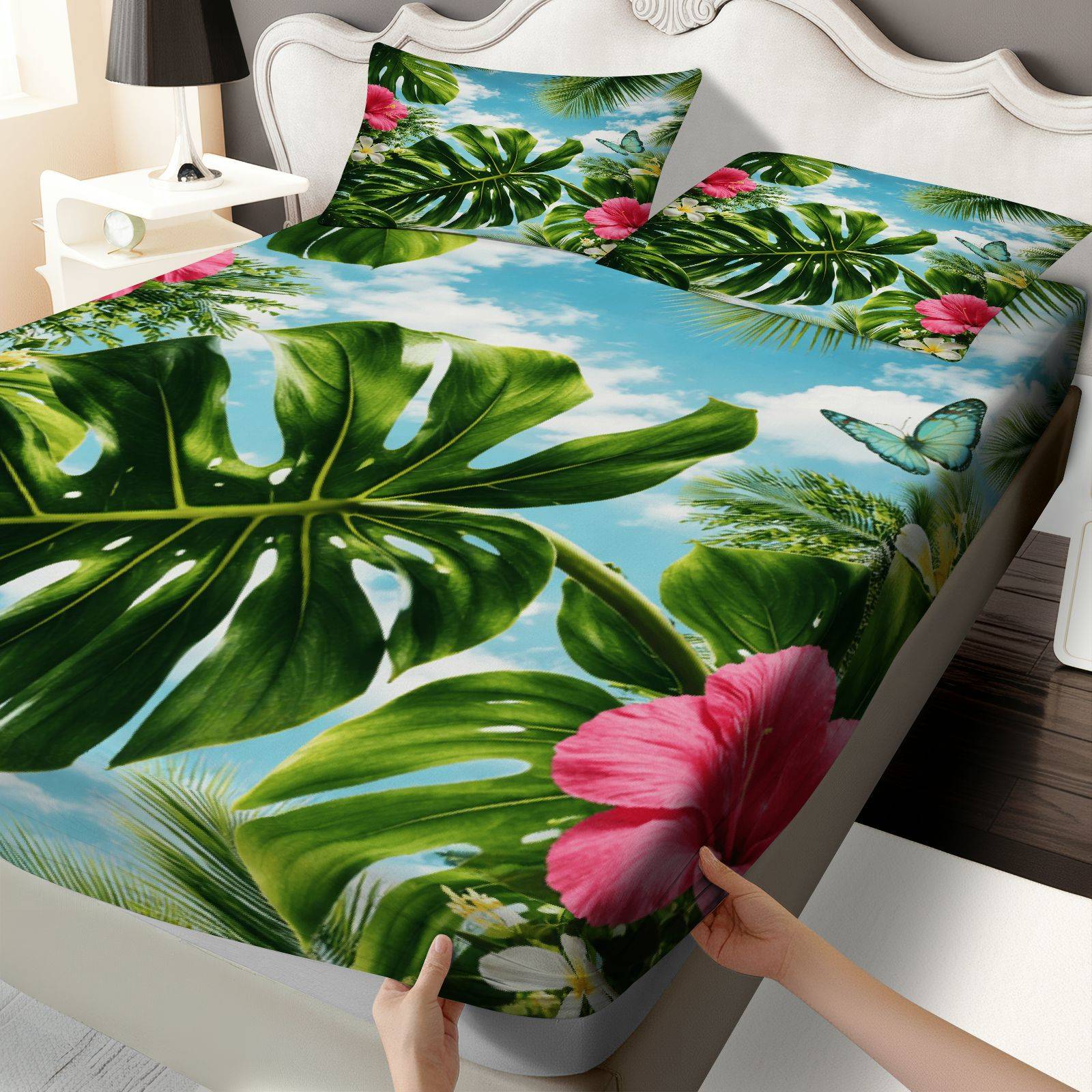 Fitted Bed Sheets Deep Pocket - Tropical Hibiscus Bed Sheet Set, Summer