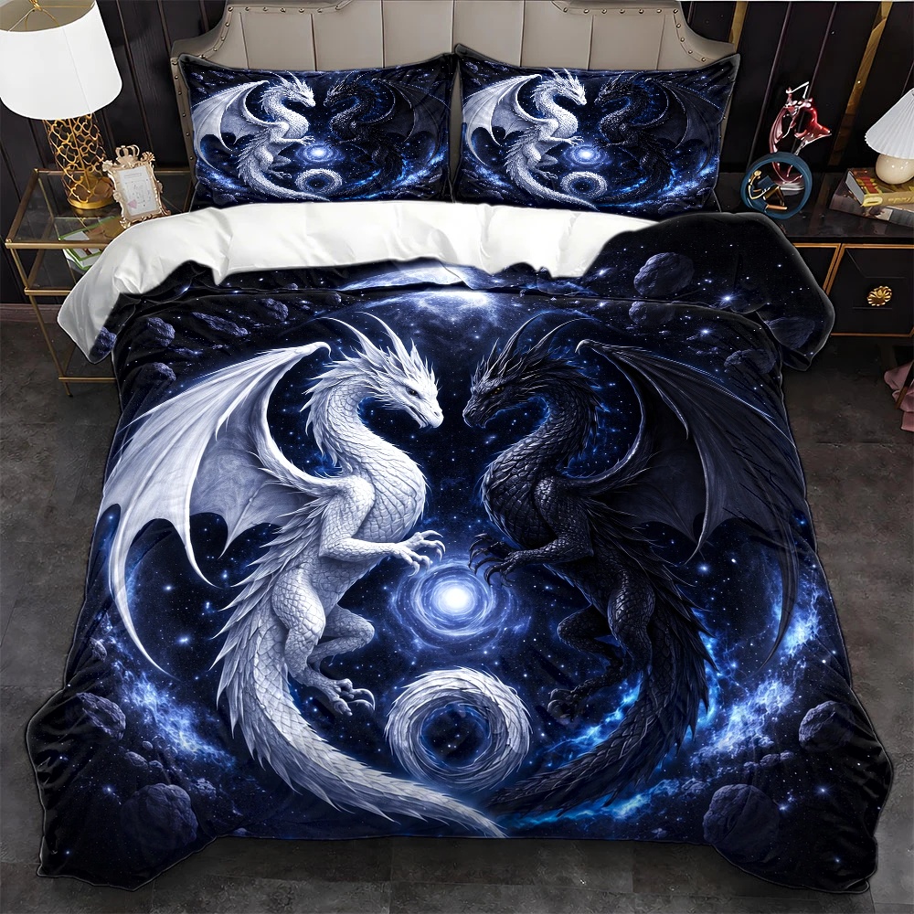 Duvet Cover Sets With Zipper - 3Pc Starry Sky Dragon Totem Duvet