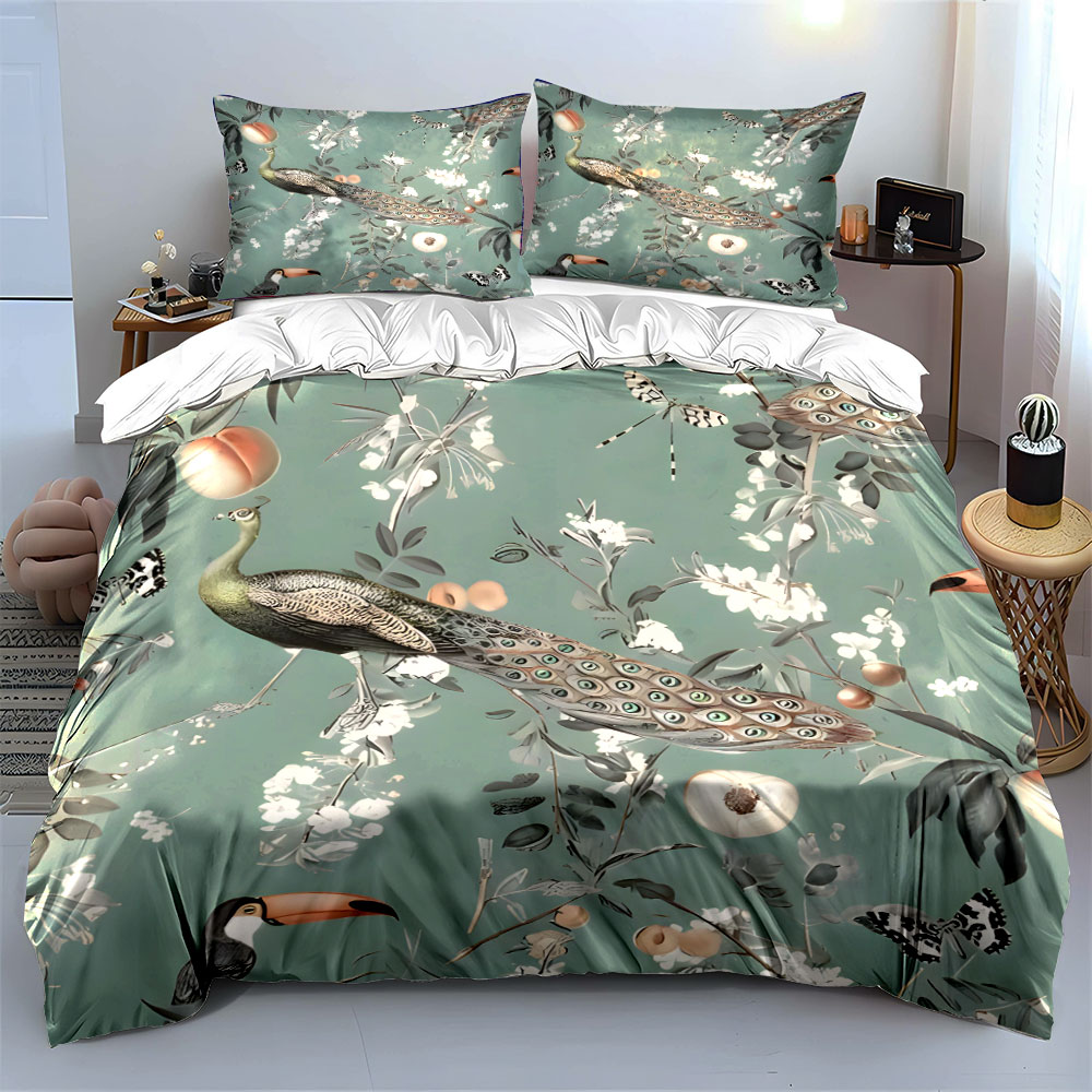 3PC Peacock Toucan Floral Bedd - đánh giá và giá Aesthetic Floral Duvet Cover