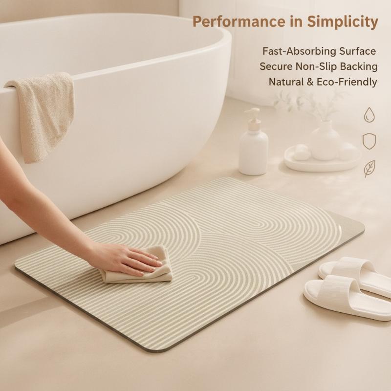 (Beige Striped Diatomite Bath  - đánh giá và giá Quick Dry Diatomite Bath Mat