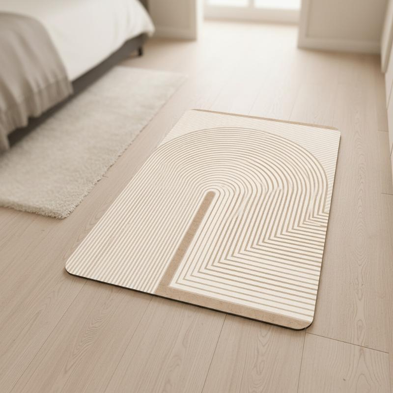 (Beige Striped Diatomite Bath  - đánh giá và giá Quick Dry Diatomite Bath Mat