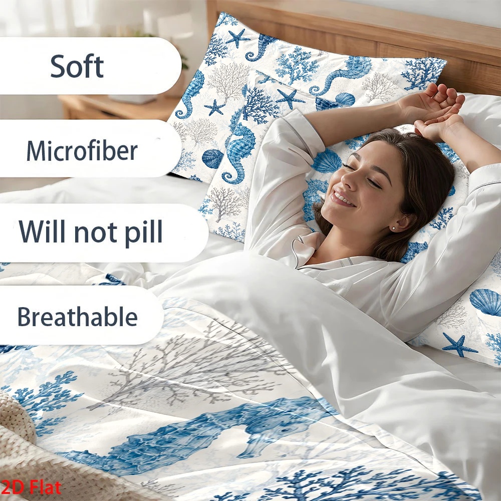 3Pc Ocean Style Seahorse Coral - đánh giá và giá Duvet Cover Sets With Zipper