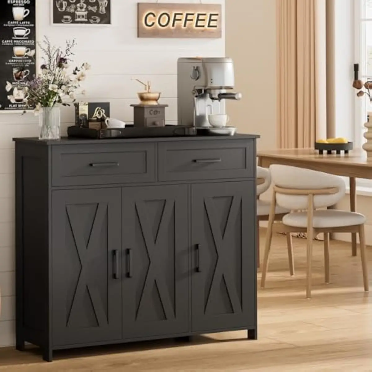 Coffee Bar Storage Cabinet wit - đánh giá và giá Storage & Organization