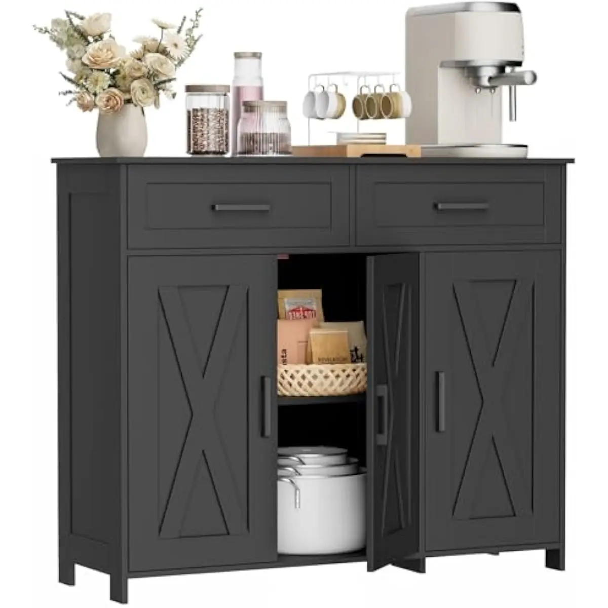 Coffee Bar Storage Cabinet wit - đánh giá và giá Storage & Organization