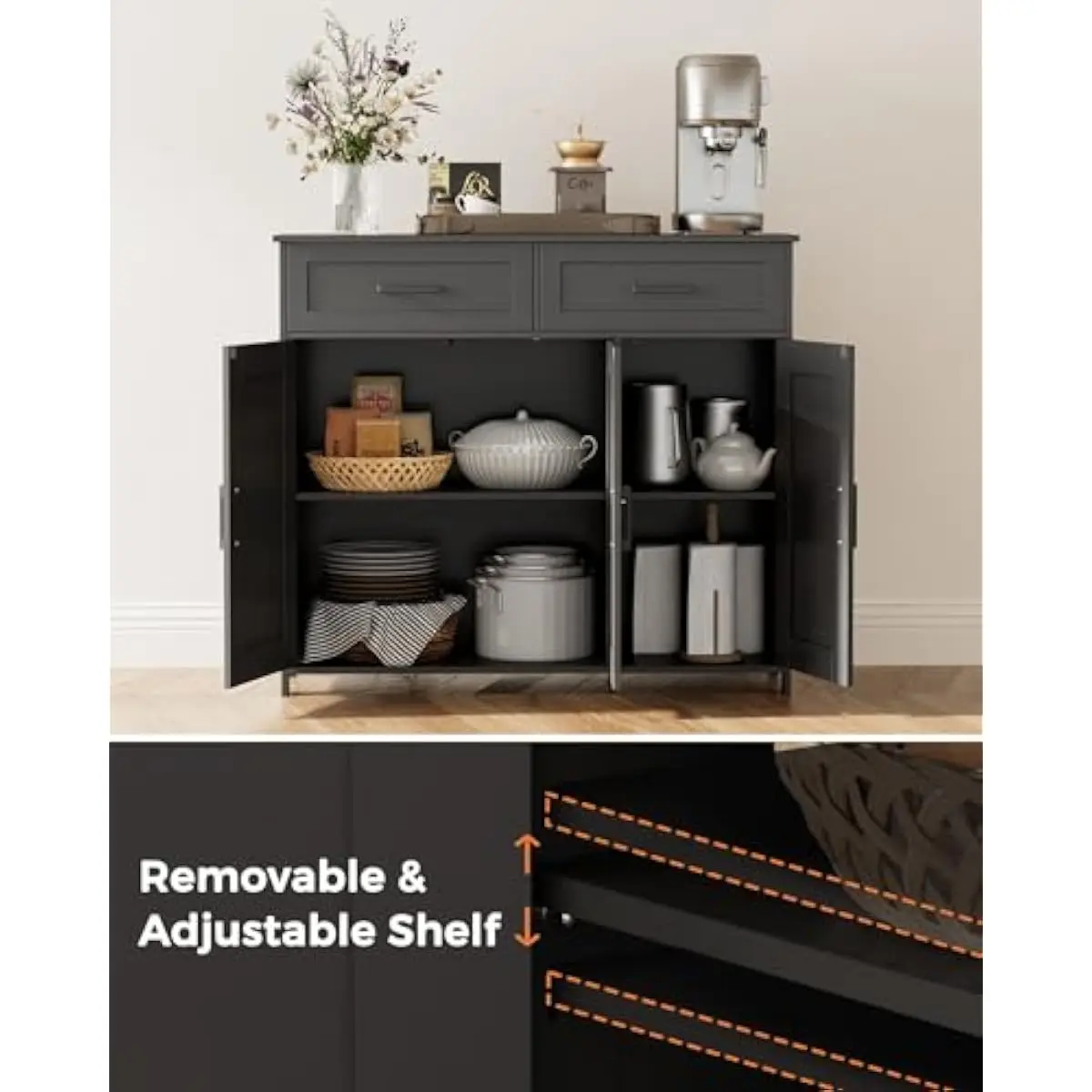 Coffee Bar Storage Cabinet wit - đánh giá và giá Storage & Organization
