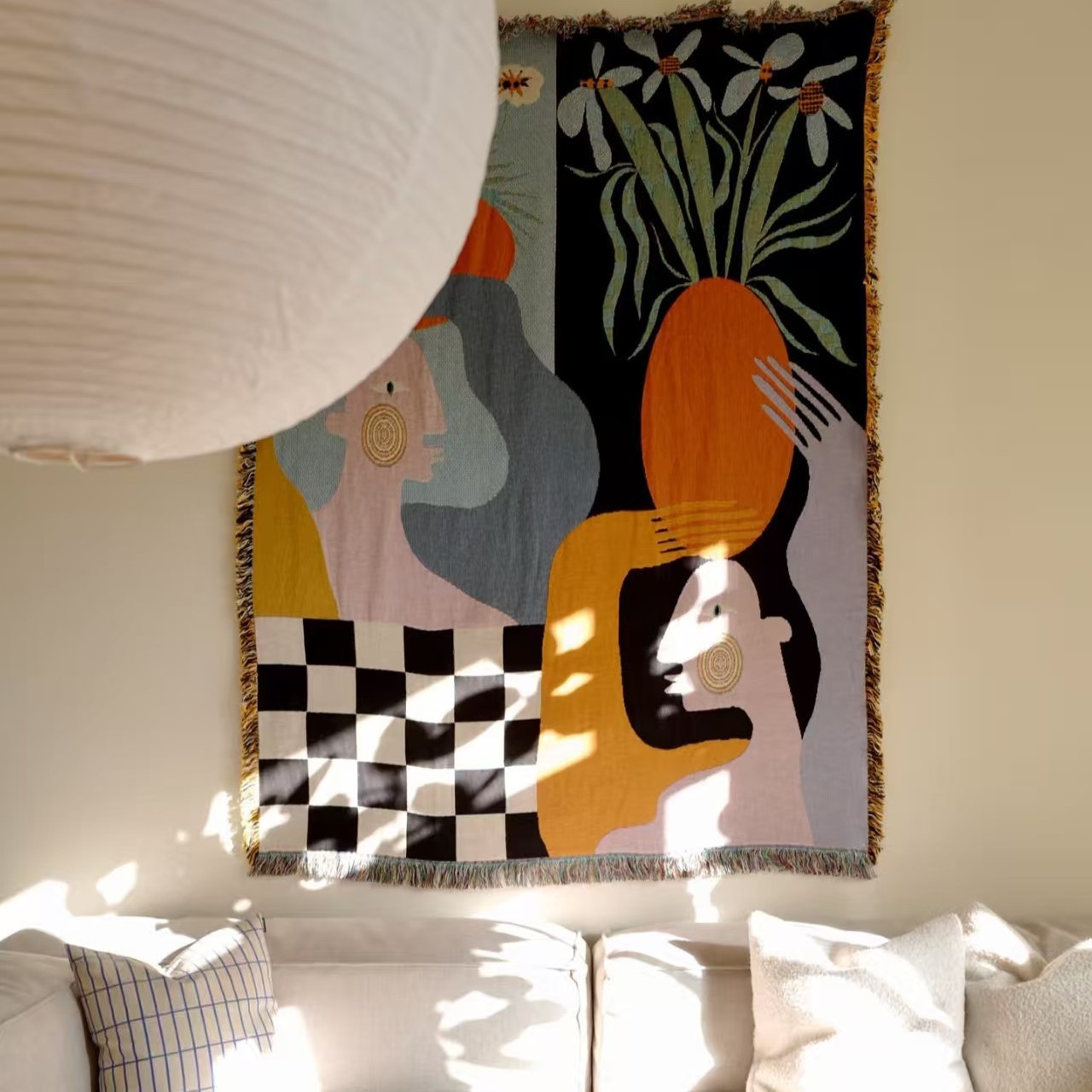 Modern Abstract Art Tapestry B - đánh giá và giá Boho Throw Blanket Fringe