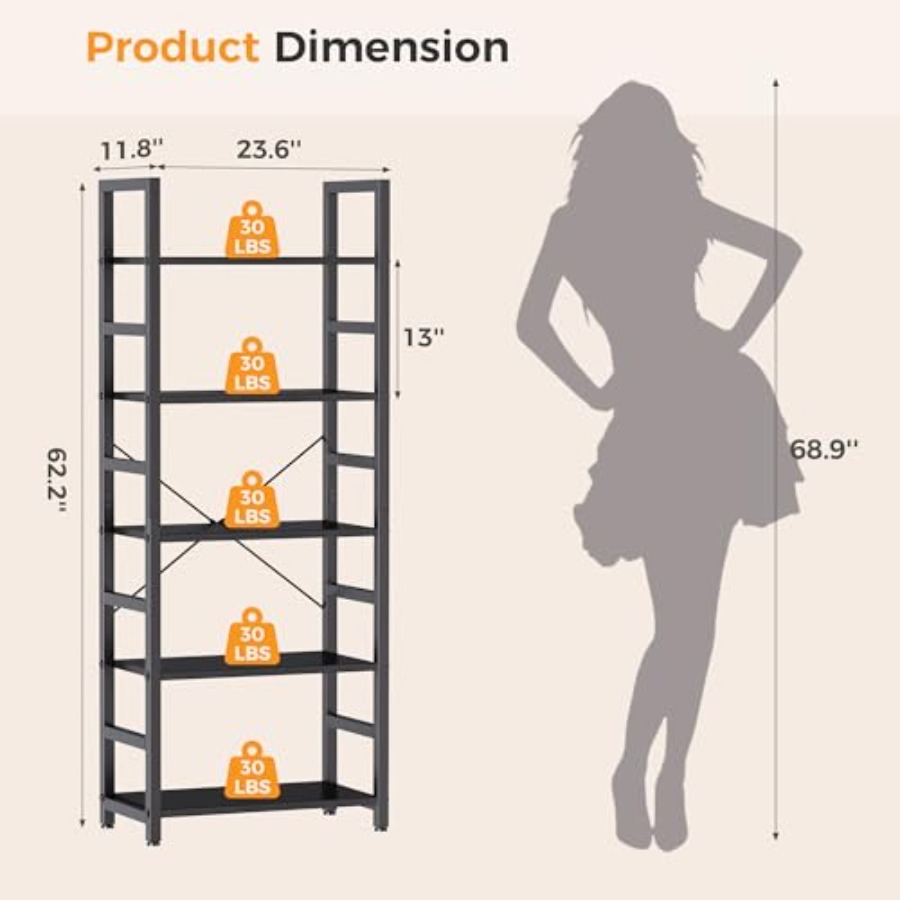 5-Tier Bookshelf, Modern Tall  - đánh giá và giá Storage & Organization
