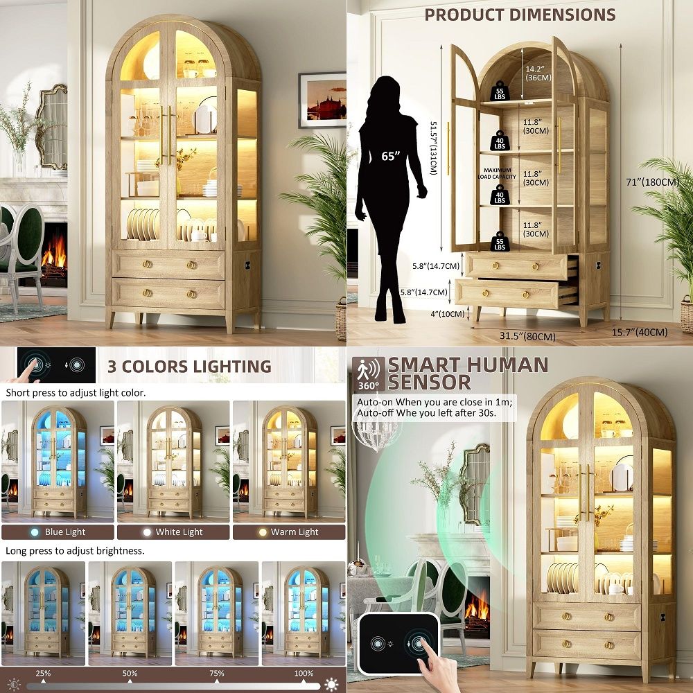71 Arched Curio Cabinet with G - đánh giá và giá Lighting