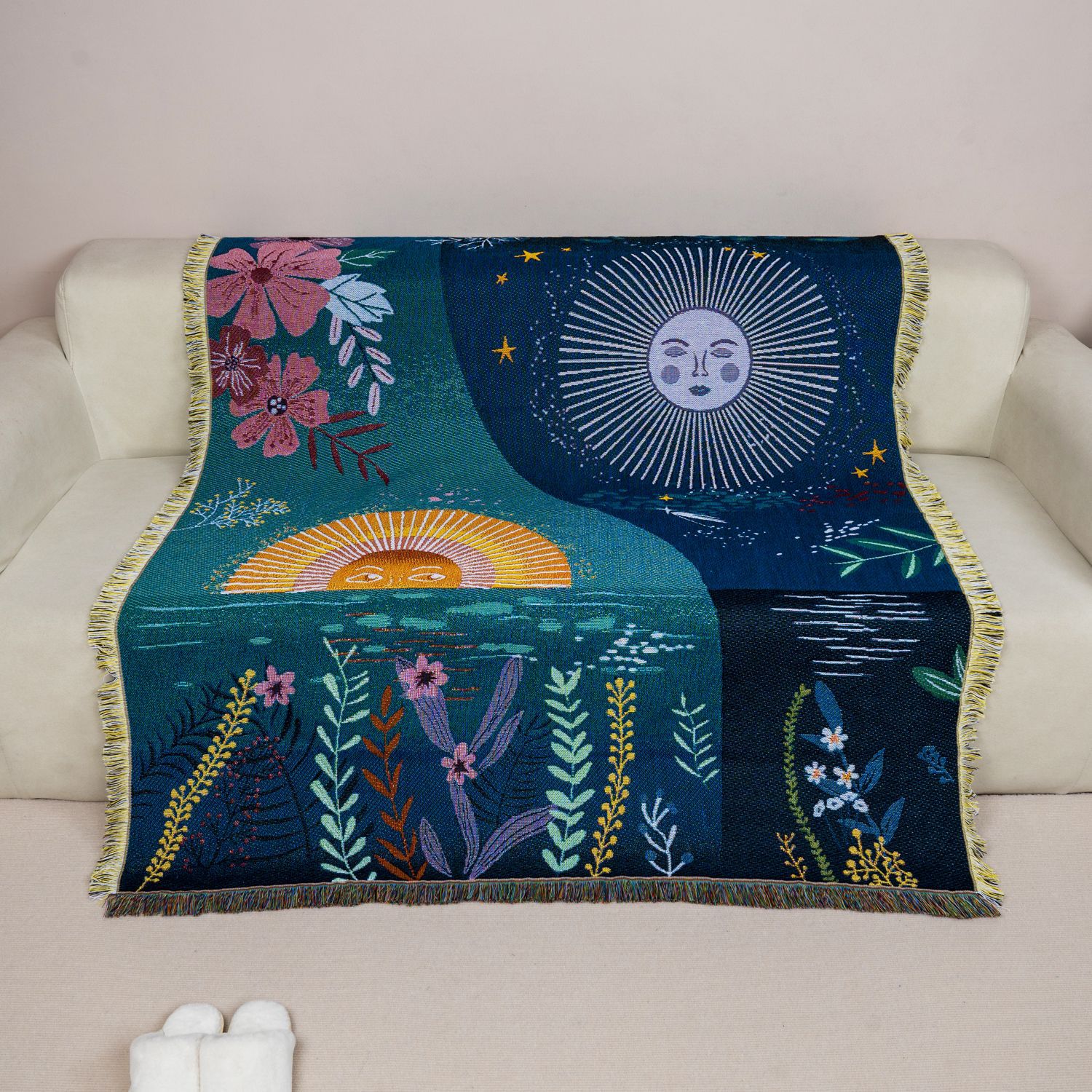 Celestial Sun Moon Woven Tapes - đánh giá và giá Boho Throw Blanket Fringe