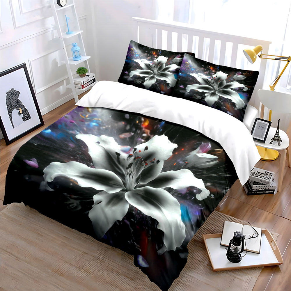 Abstract White Lily Flower Bed - đánh giá và giá Aesthetic Floral Duvet Cover