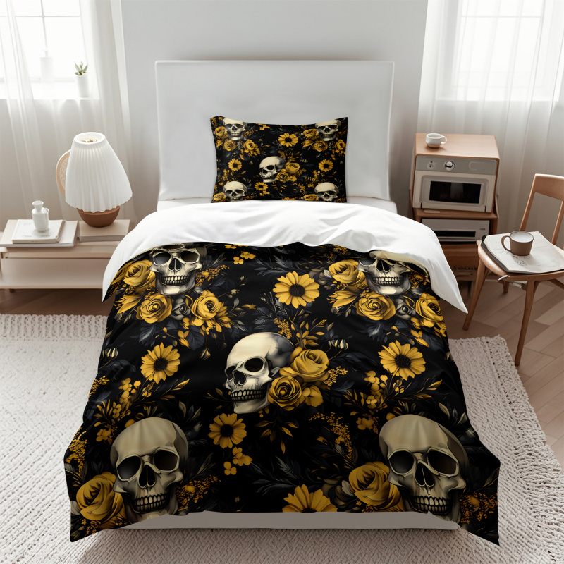 Dark Aesthetic Skull Yellow Fl - đánh giá và giá Aesthetic Floral Duvet Cover