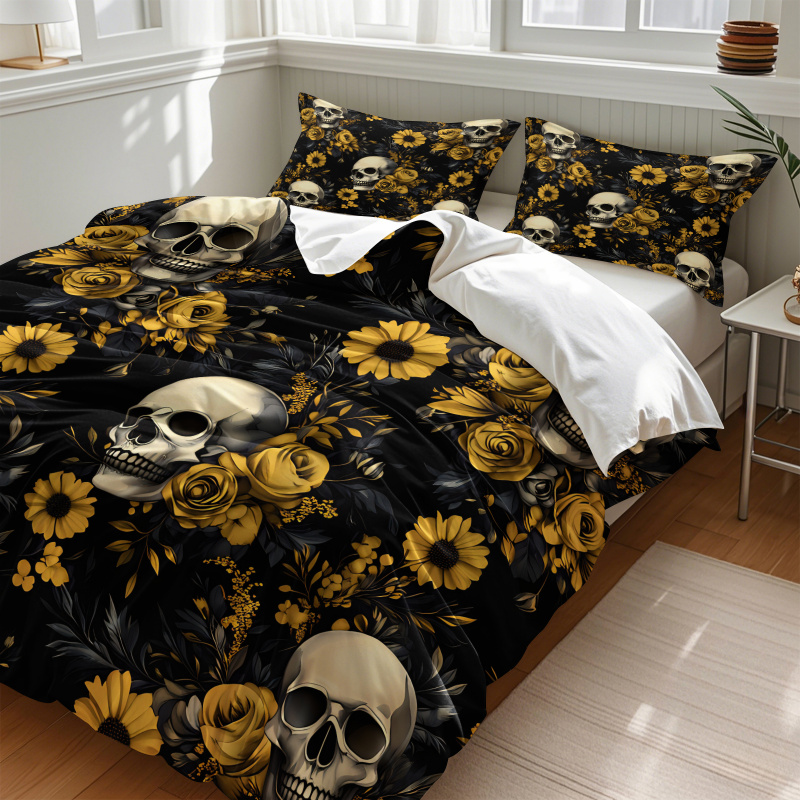 Dark Aesthetic Skull Yellow Fl - đánh giá và giá Aesthetic Floral Duvet Cover