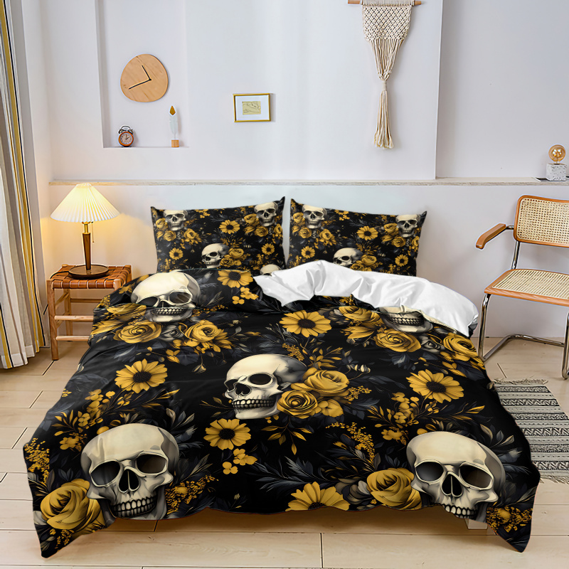 Dark Aesthetic Skull Yellow Fl - đánh giá và giá Aesthetic Floral Duvet Cover