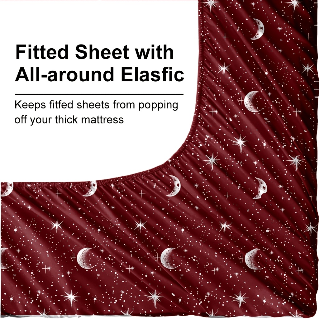 4Pcs Red Moon And Star Print M - đánh giá và giá Fitted Bed Sheets Deep Pocket