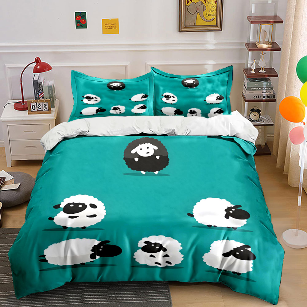Cartoon sheep and a black one  - đánh giá và giá Duvet Cover Sets With Zipper