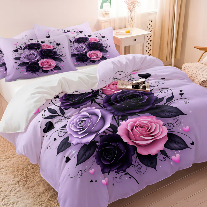 Purple Black Pink Rose Heart D - đánh giá và giá Aesthetic Floral Duvet Cover