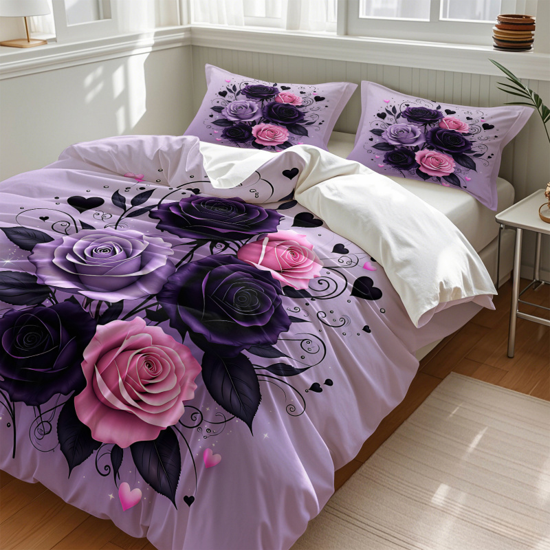 Purple Black Pink Rose Heart D - đánh giá và giá Aesthetic Floral Duvet Cover