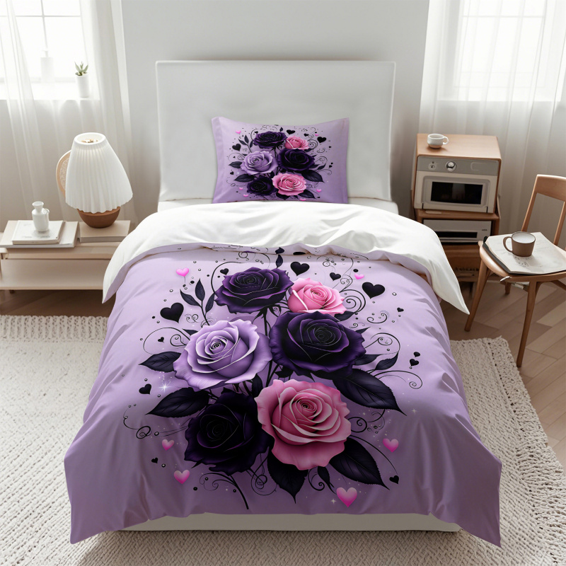 Purple Black Pink Rose Heart D - đánh giá và giá Aesthetic Floral Duvet Cover