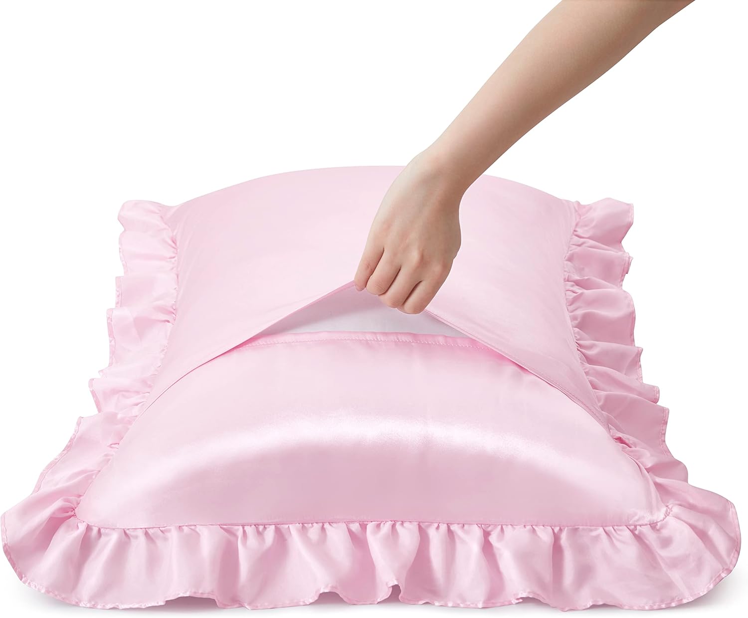 2Pcs Satin Ruffled Pillow Case - đánh giá và giá Satin Silk Pillowcase Hair Skin