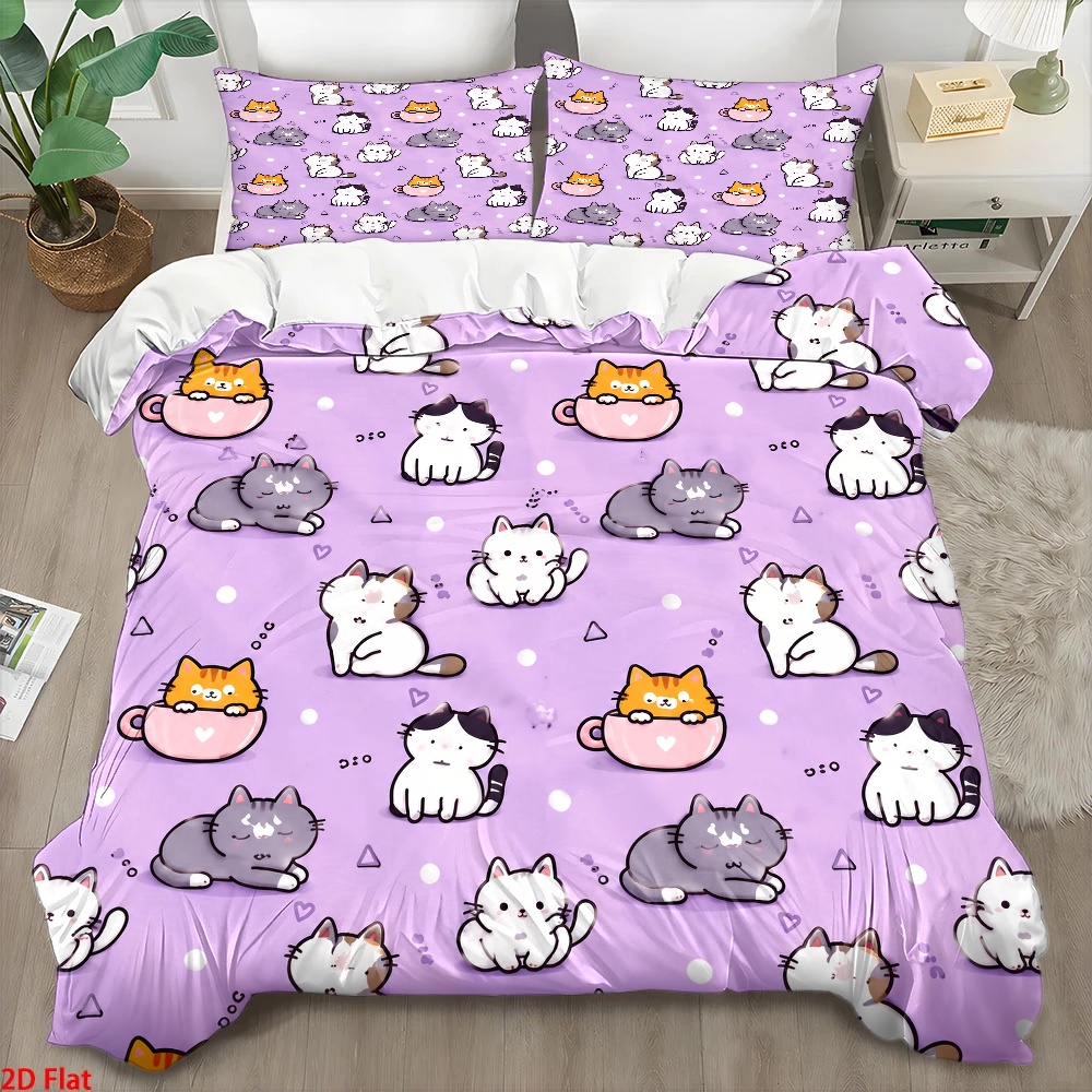 3Pc Cute Cat Print Duvet Cover - đánh giá và giá Duvet Cover Sets With Zipper