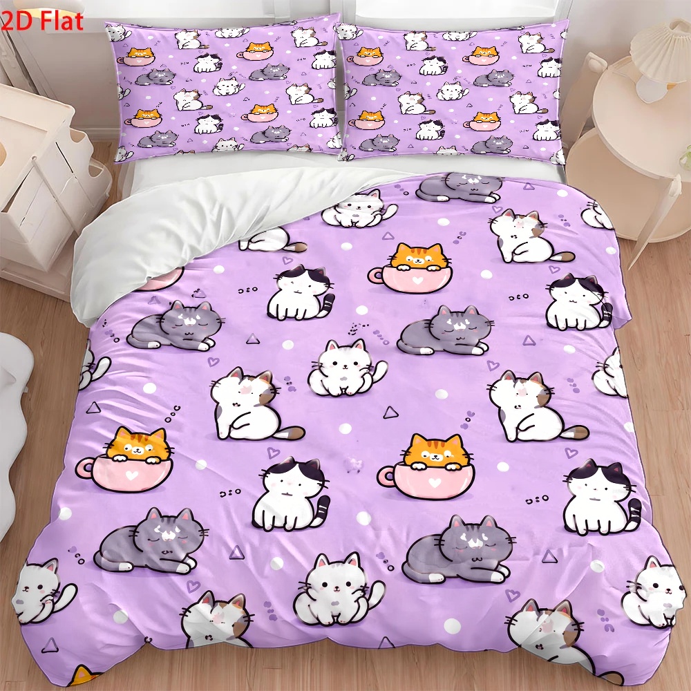 3Pc Cute Cat Print Duvet Cover - đánh giá và giá Duvet Cover Sets With Zipper