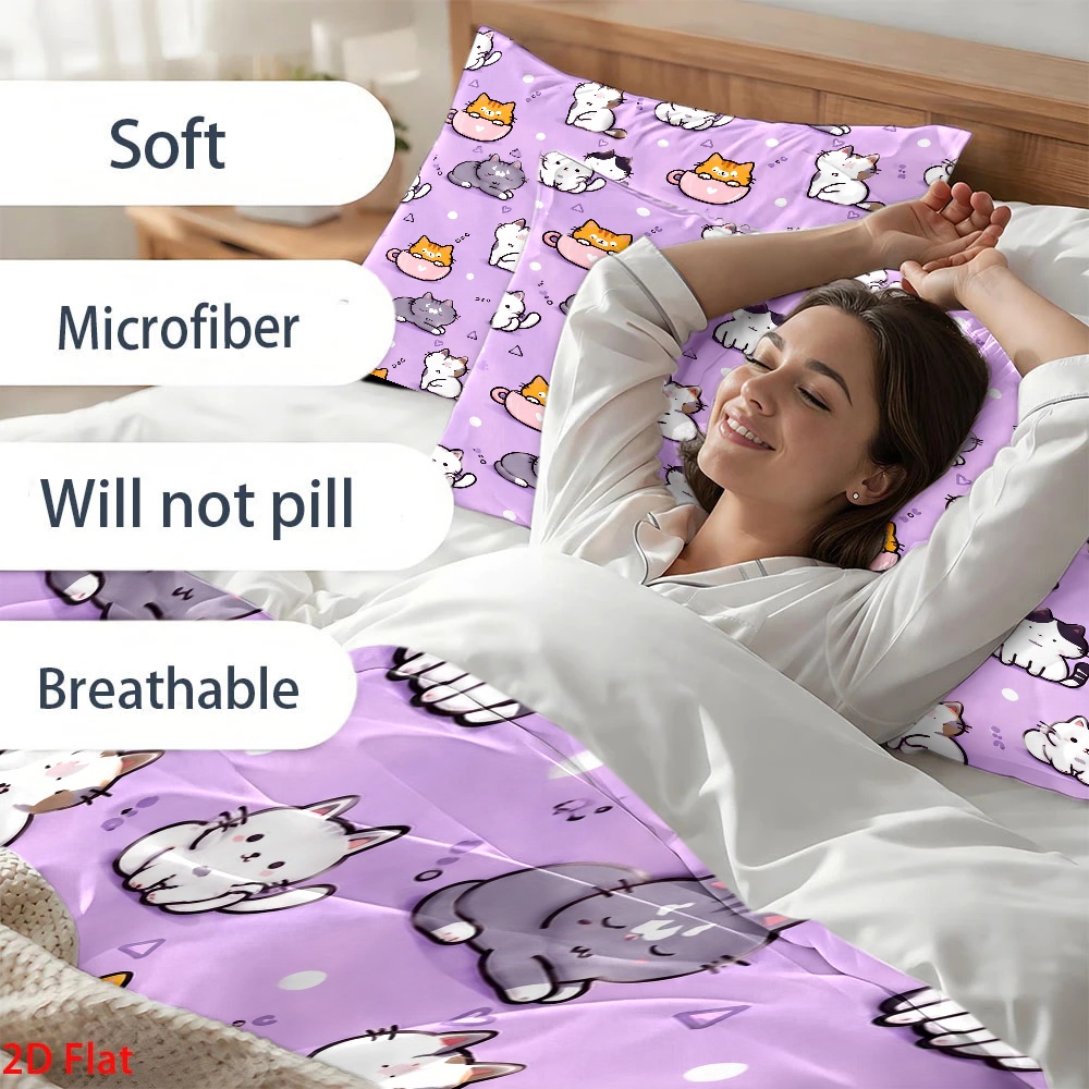 3Pc Cute Cat Print Duvet Cover - đánh giá và giá Duvet Cover Sets With Zipper