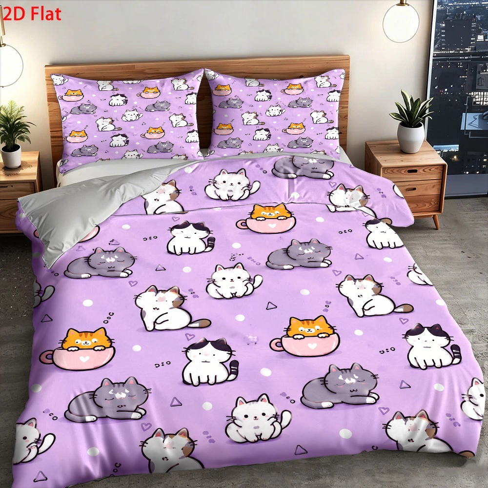 3Pc Cute Cat Print Duvet Cover - đánh giá và giá Duvet Cover Sets With Zipper